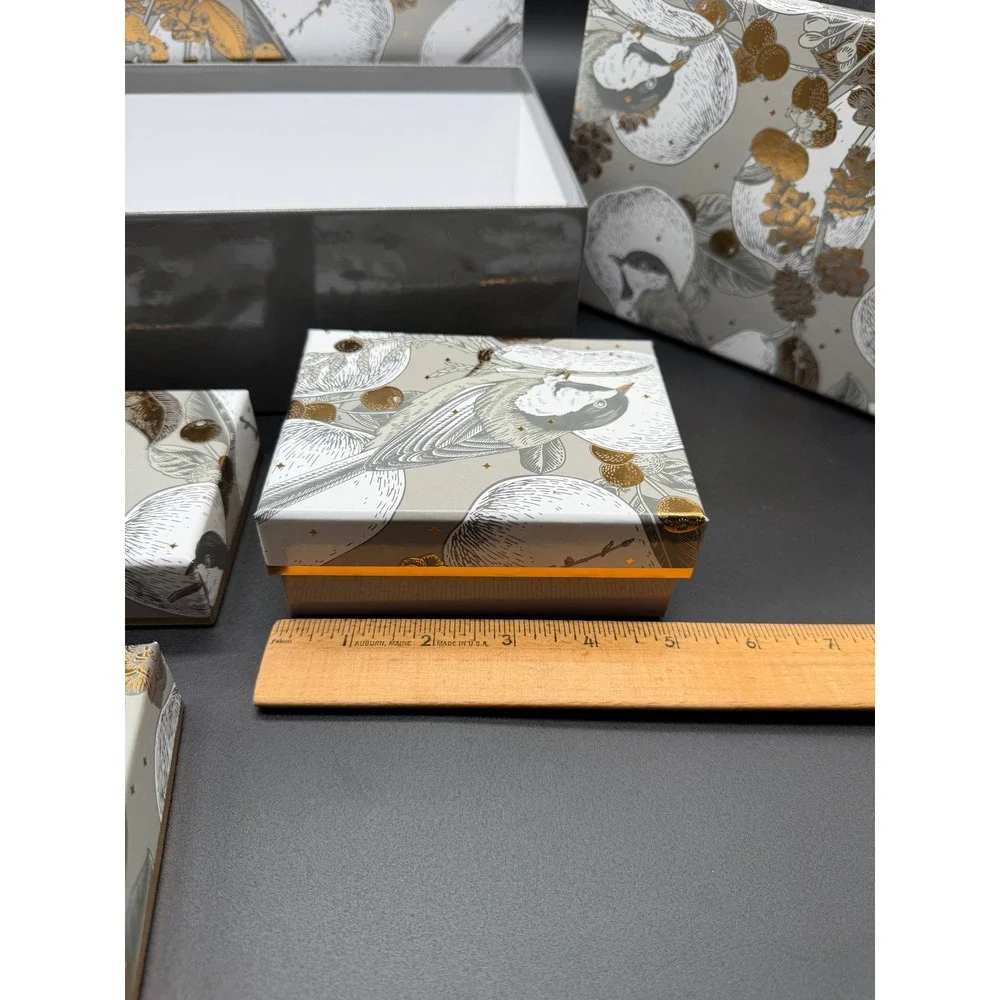 The Fruit Company Chickadee Pear Nesting Gift Boxes Set of 6‎ Gold Foil Holiday